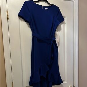 Calvin Klein Elegant Blue Dress with Ruffle Hem